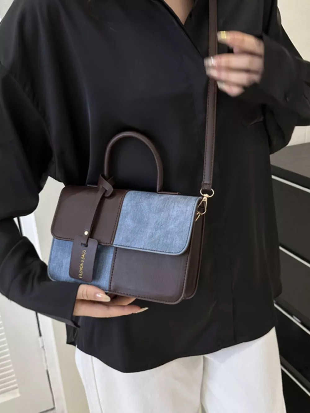 Two-Tone PU Leather Crossbody Bag, image 19