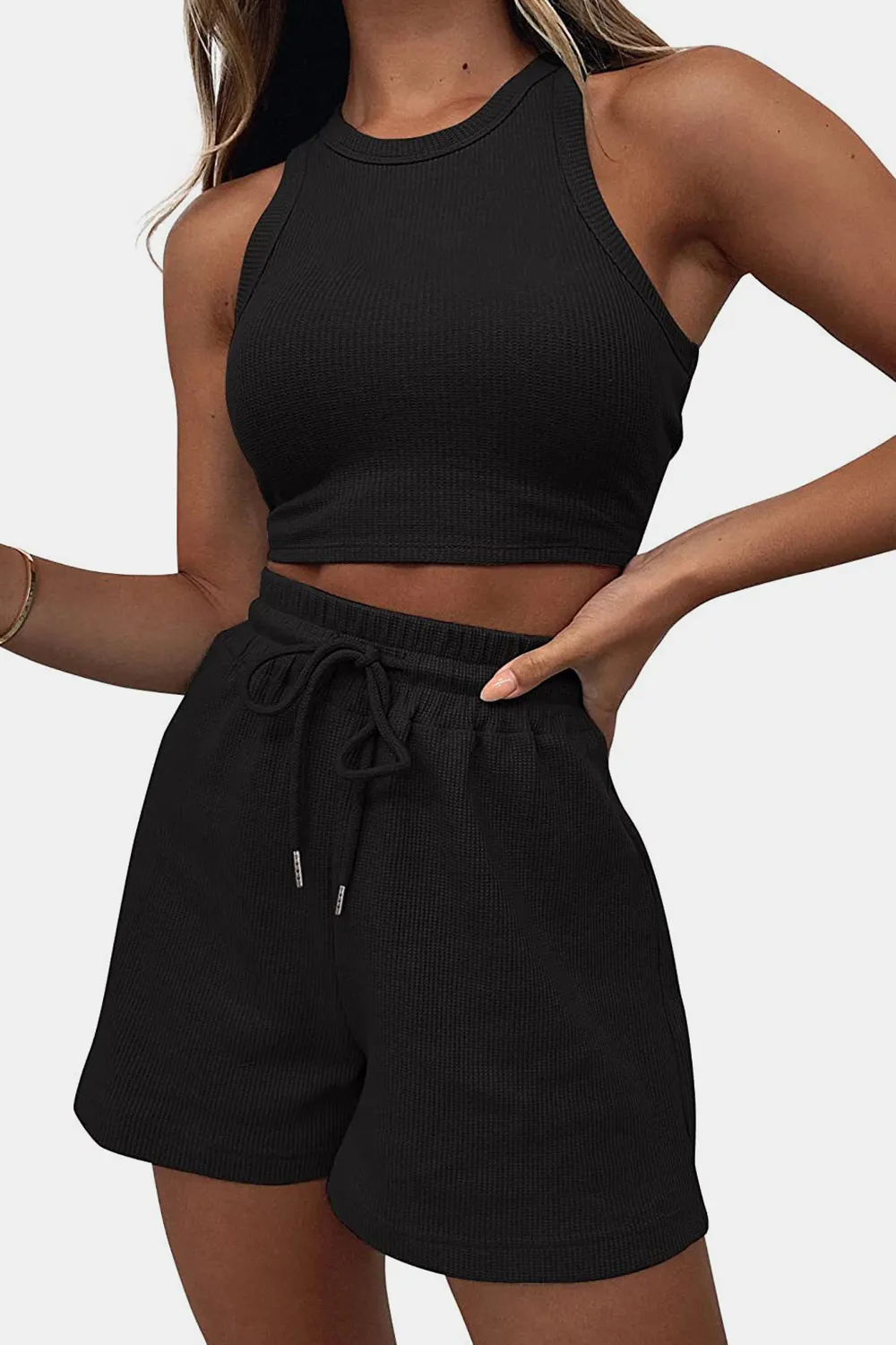 Round Neck Top and Drawstring Shorts Set, image 29