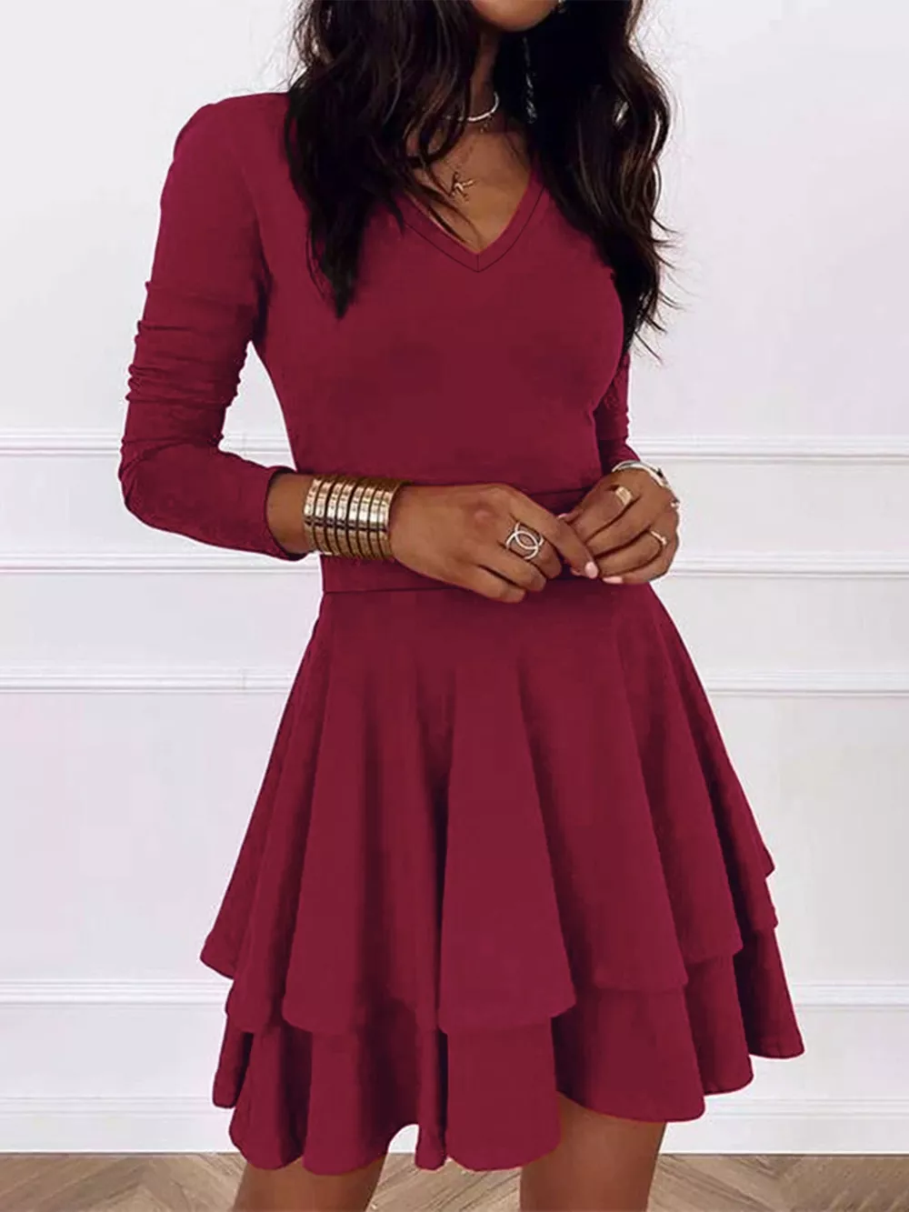 V-Neck Layered Ruffle Mini Dress, image 27