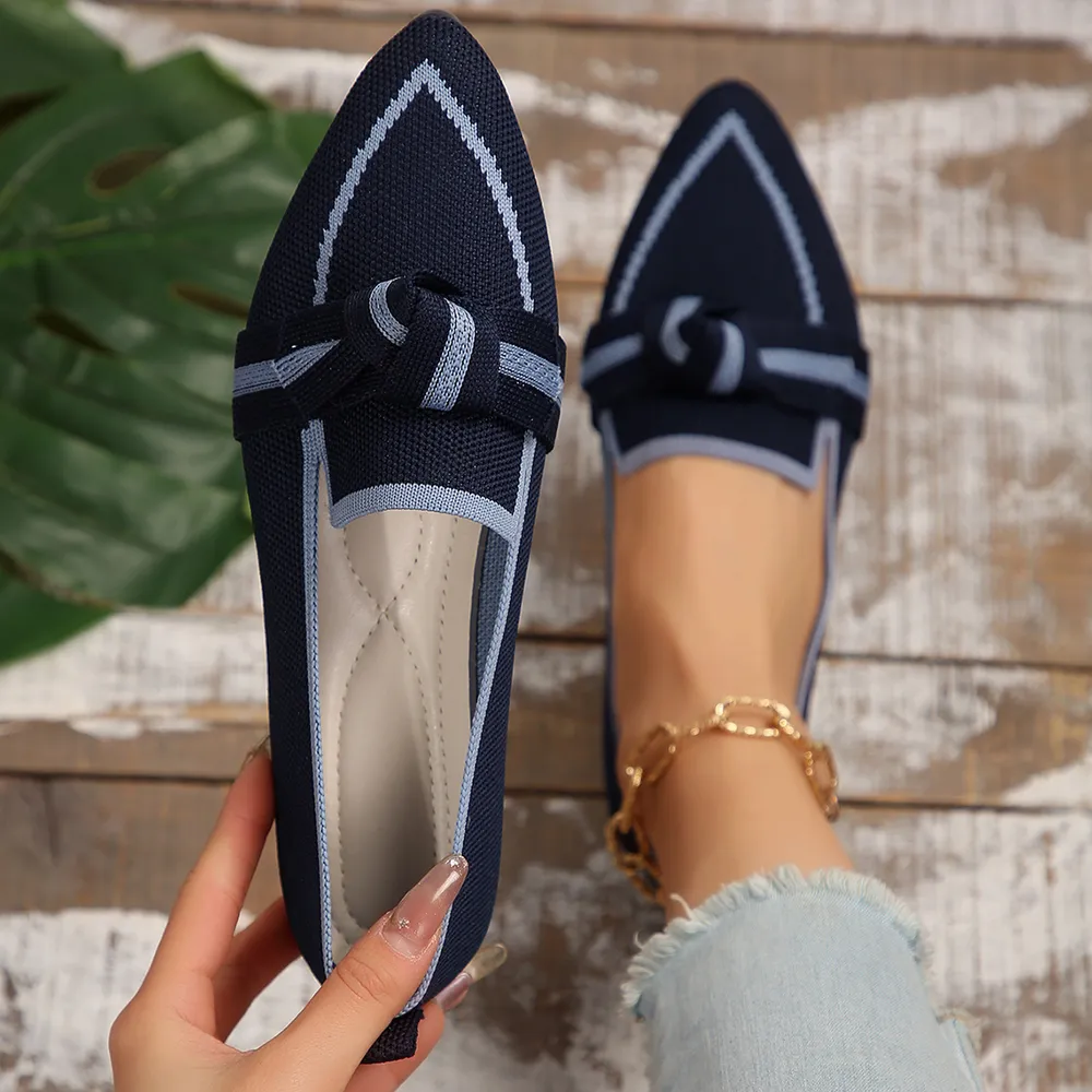 Bow Contrast Trim Point Toe Loafers, image 13
