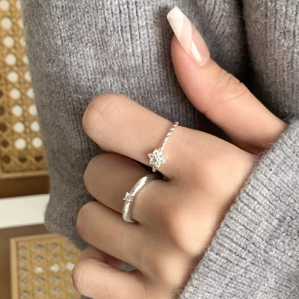 925 Sterling Silver Zircon Flower Open Ring, image 8