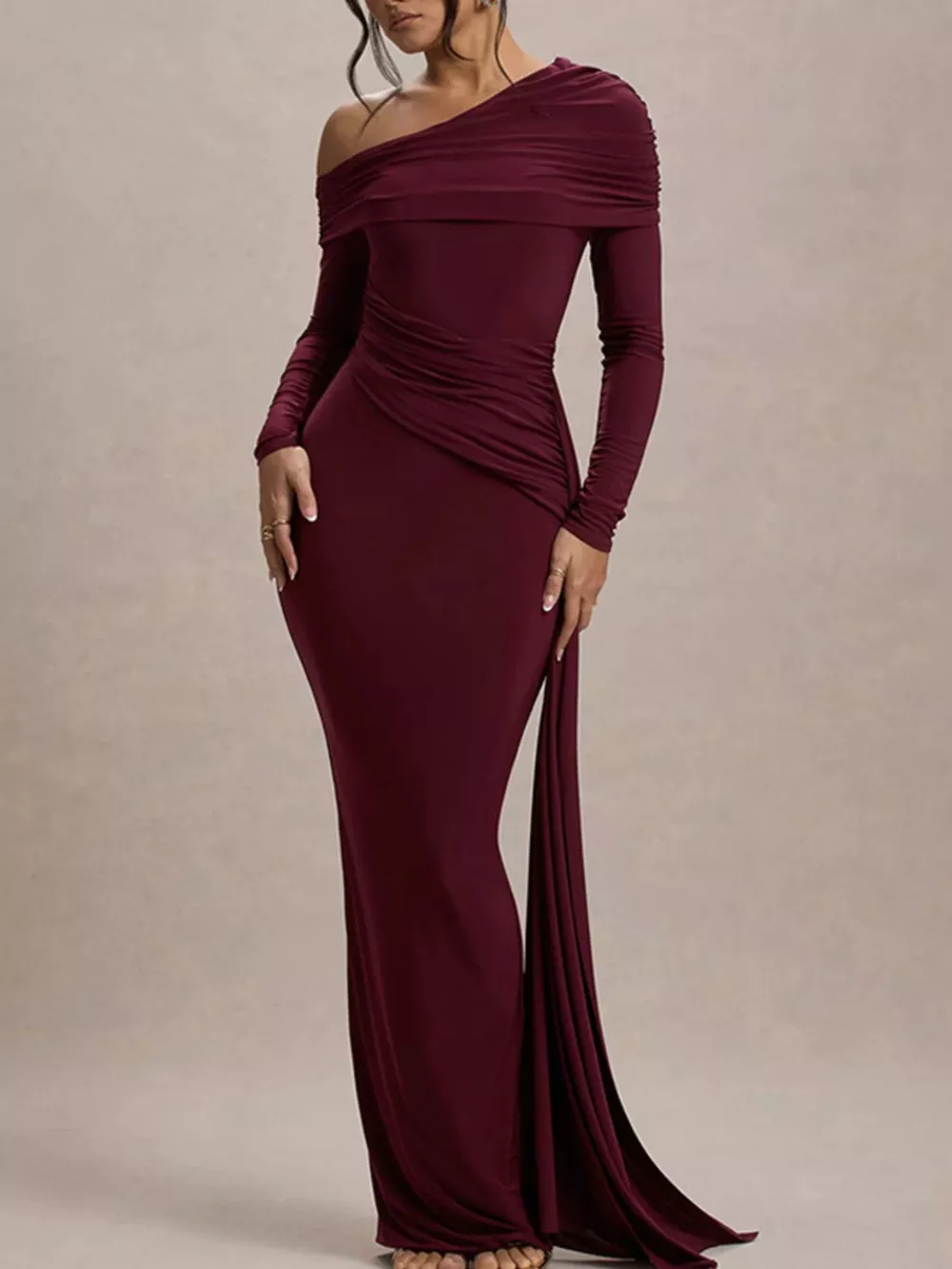 One-Shoulder Ruched Maxi Dress, image 3