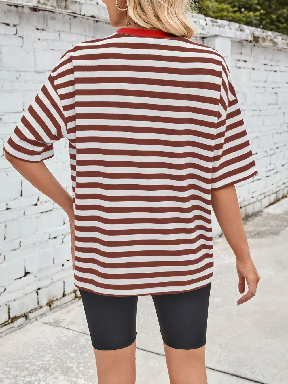 Striped Round Neck Half Sleeve T-Shirt, image 4