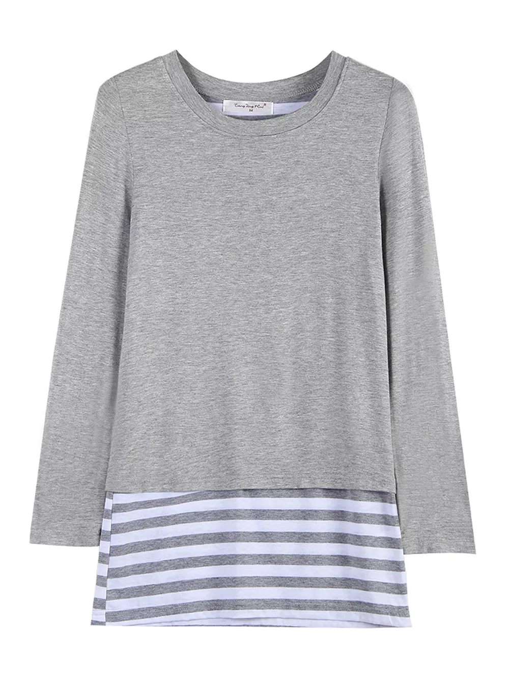 Layered Crew Neck Long Sleeve Striped T-Shirt, image 7