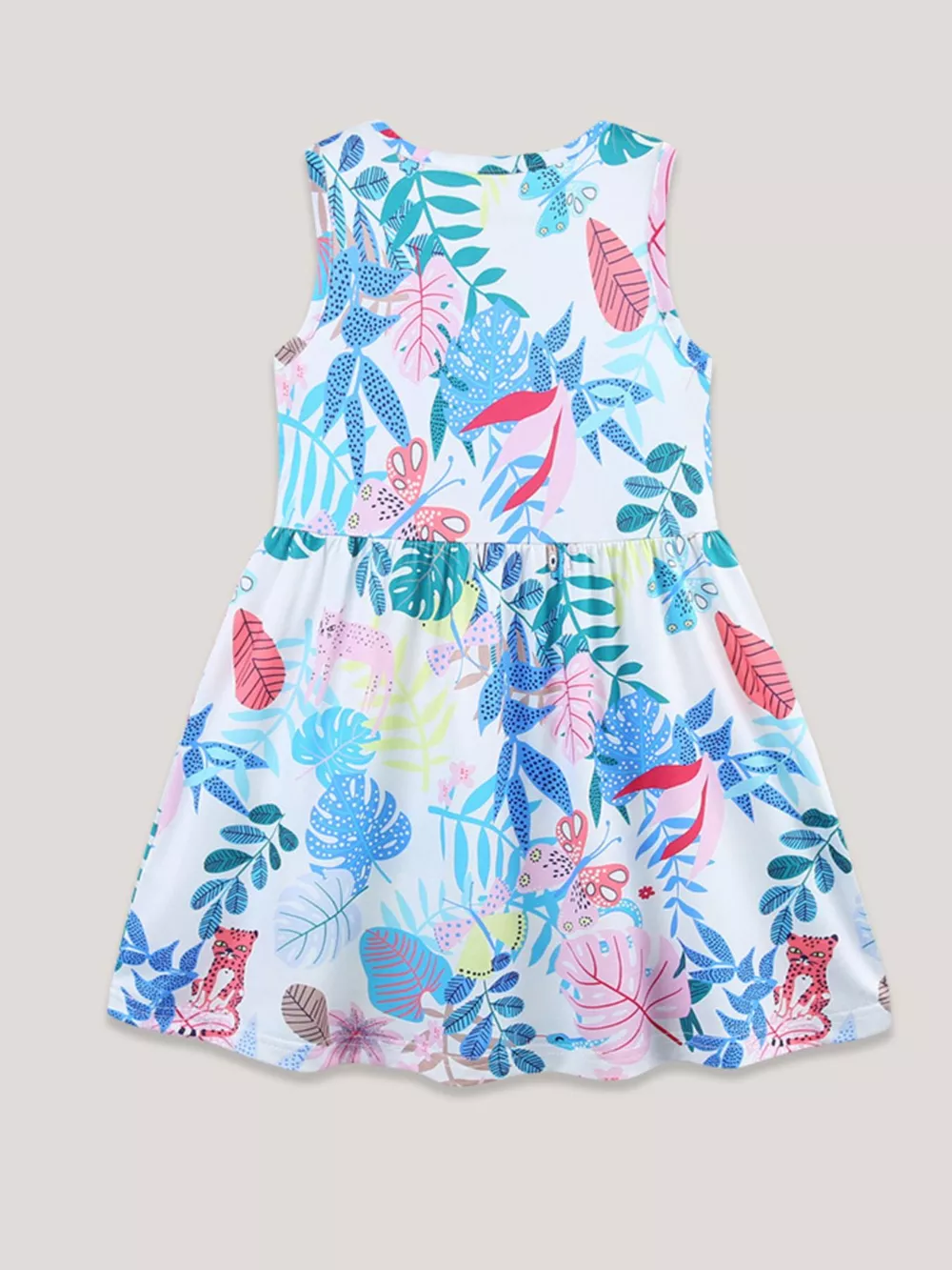 Children‘s Sleeveless Leaf Print Casual Dress, image 6