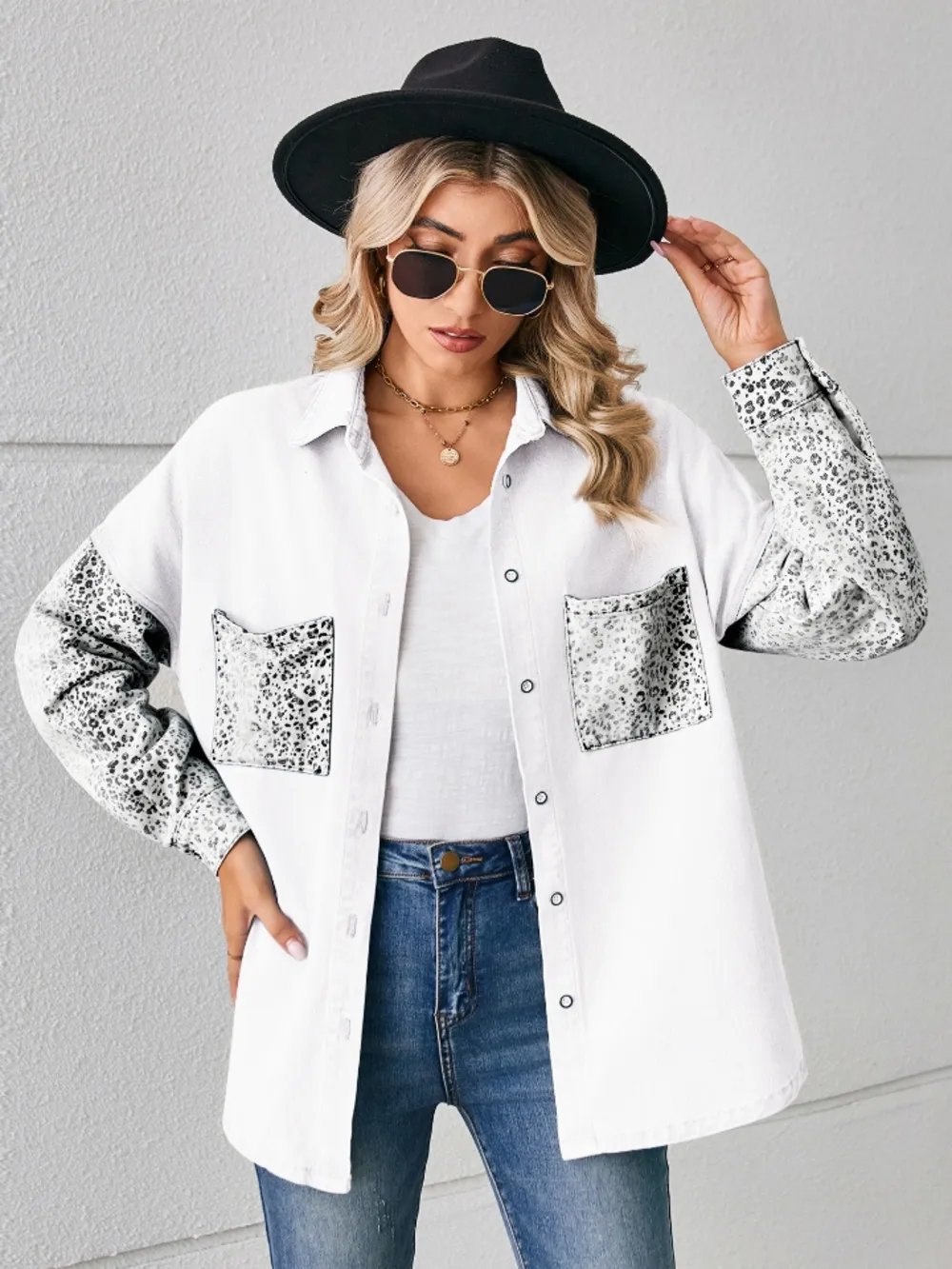 Leopard Button Up Denim Jacket, image 12