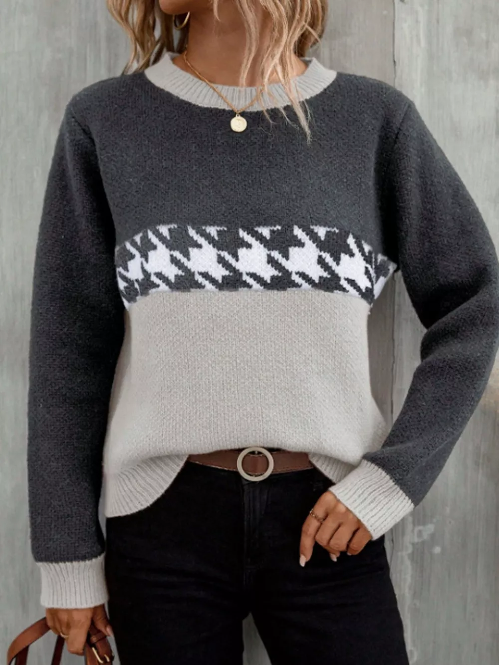 Color Block Houndstooth Sweater, image 8