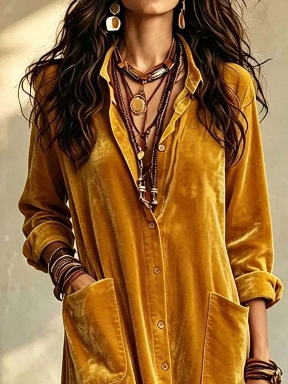 Bohemian Velvet Button-Down Maxi Dress, image 2
