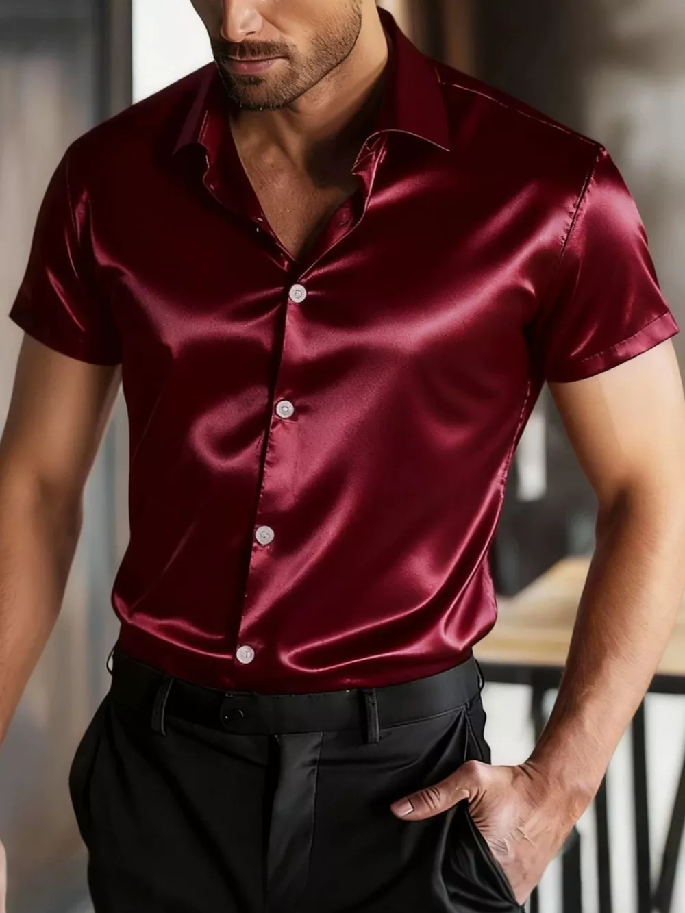 Men's Full Size Satin Short Sleeve Shirt Plus Size, image 3