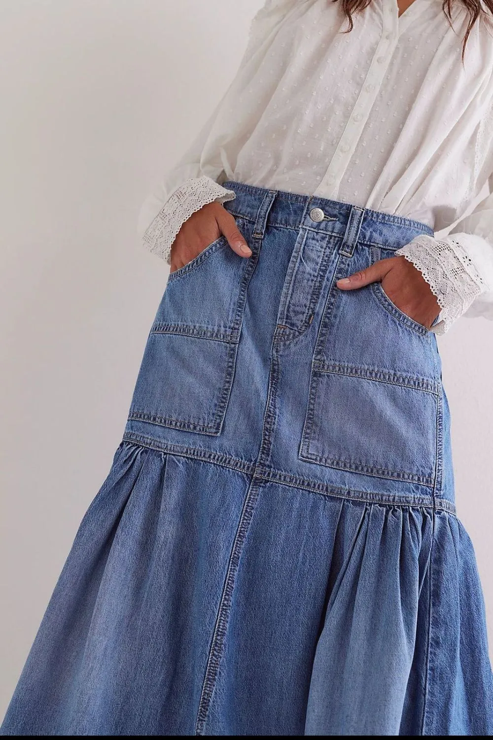 Midi Denim Skirt with Pockets, image 3