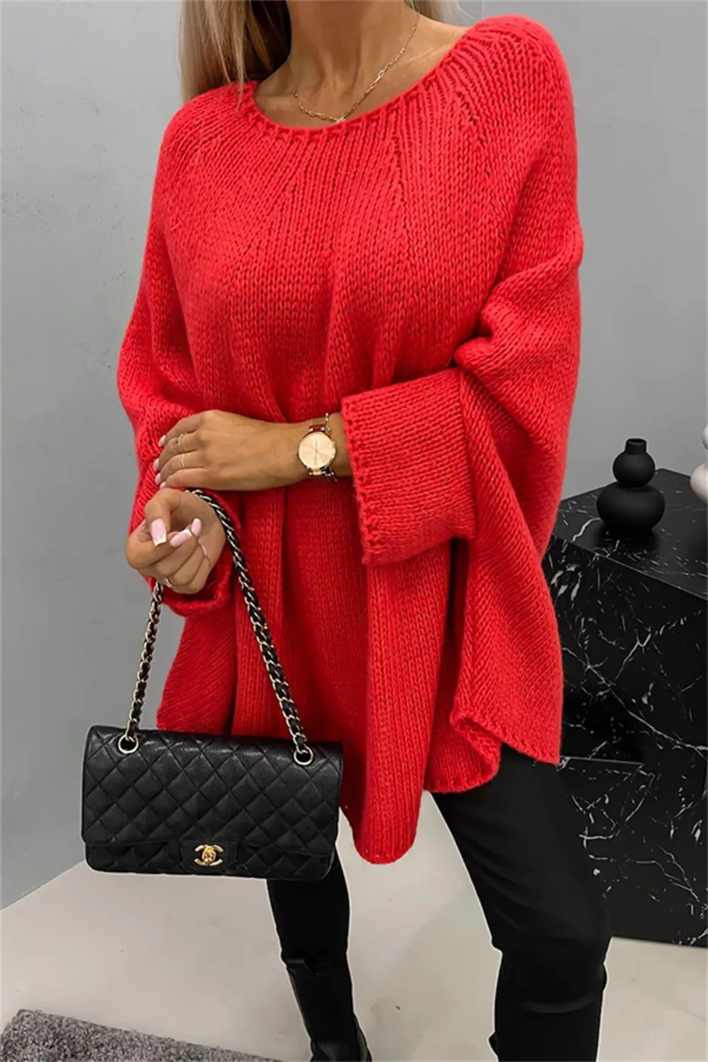 Round Neck Batwing Sleeve Sweater, image 25