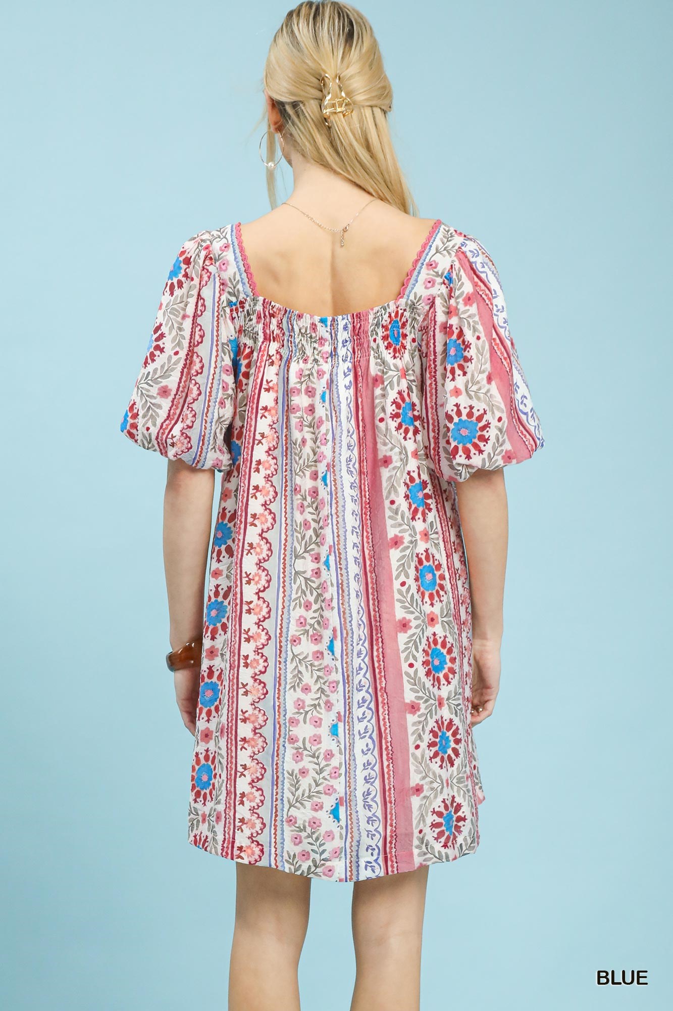 Mixed Print Puff Sleeve Mini Dress, image 5
