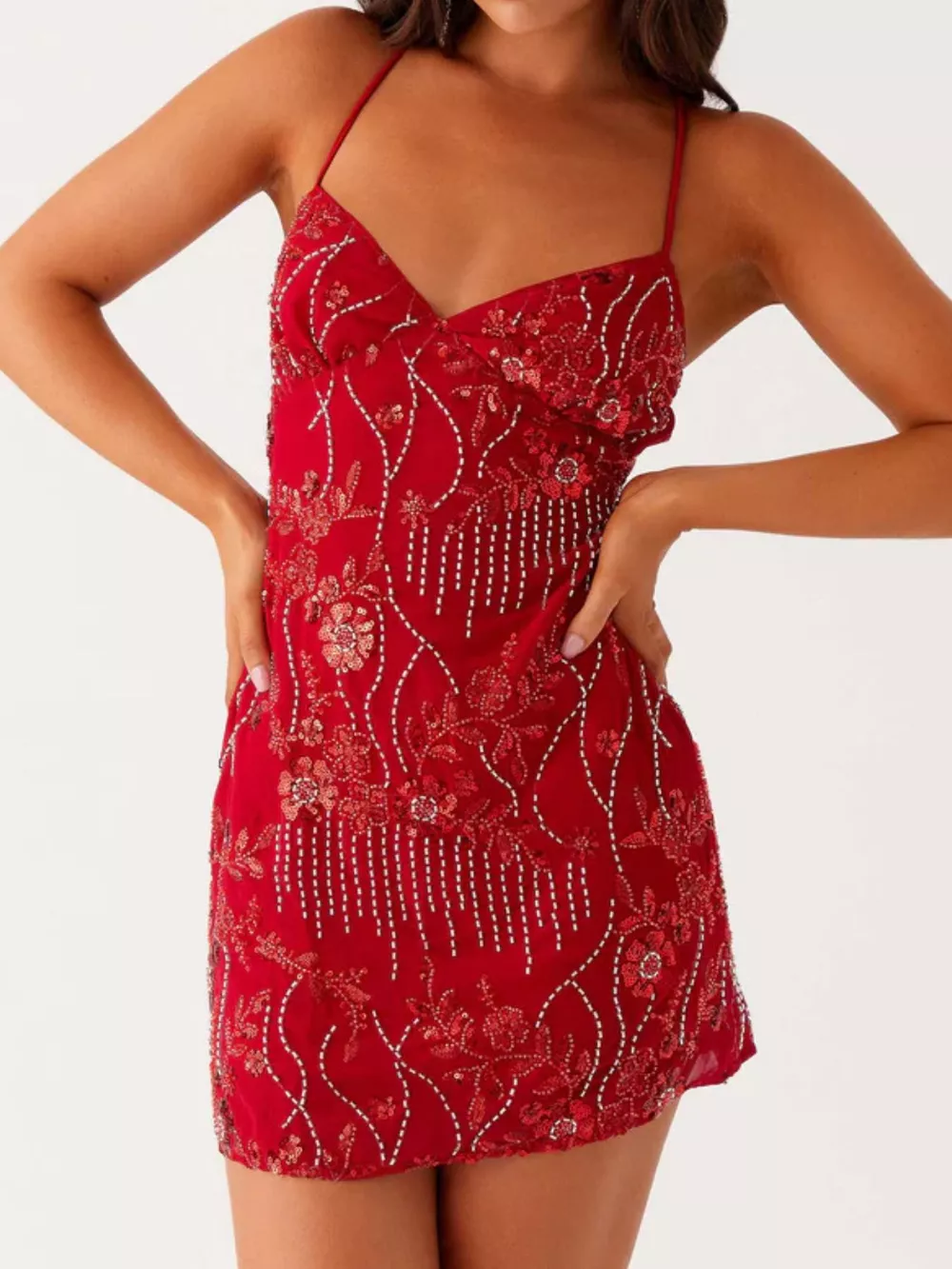 Beaded Floral Mini Dress, image 28