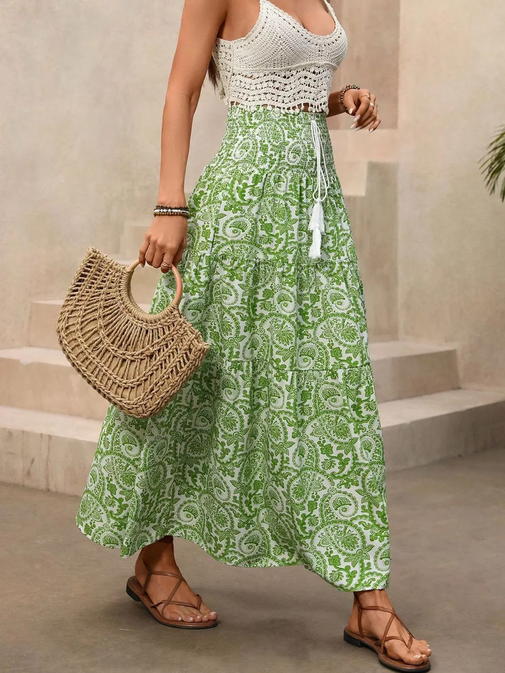 Smocked Printed Skirt, image 2