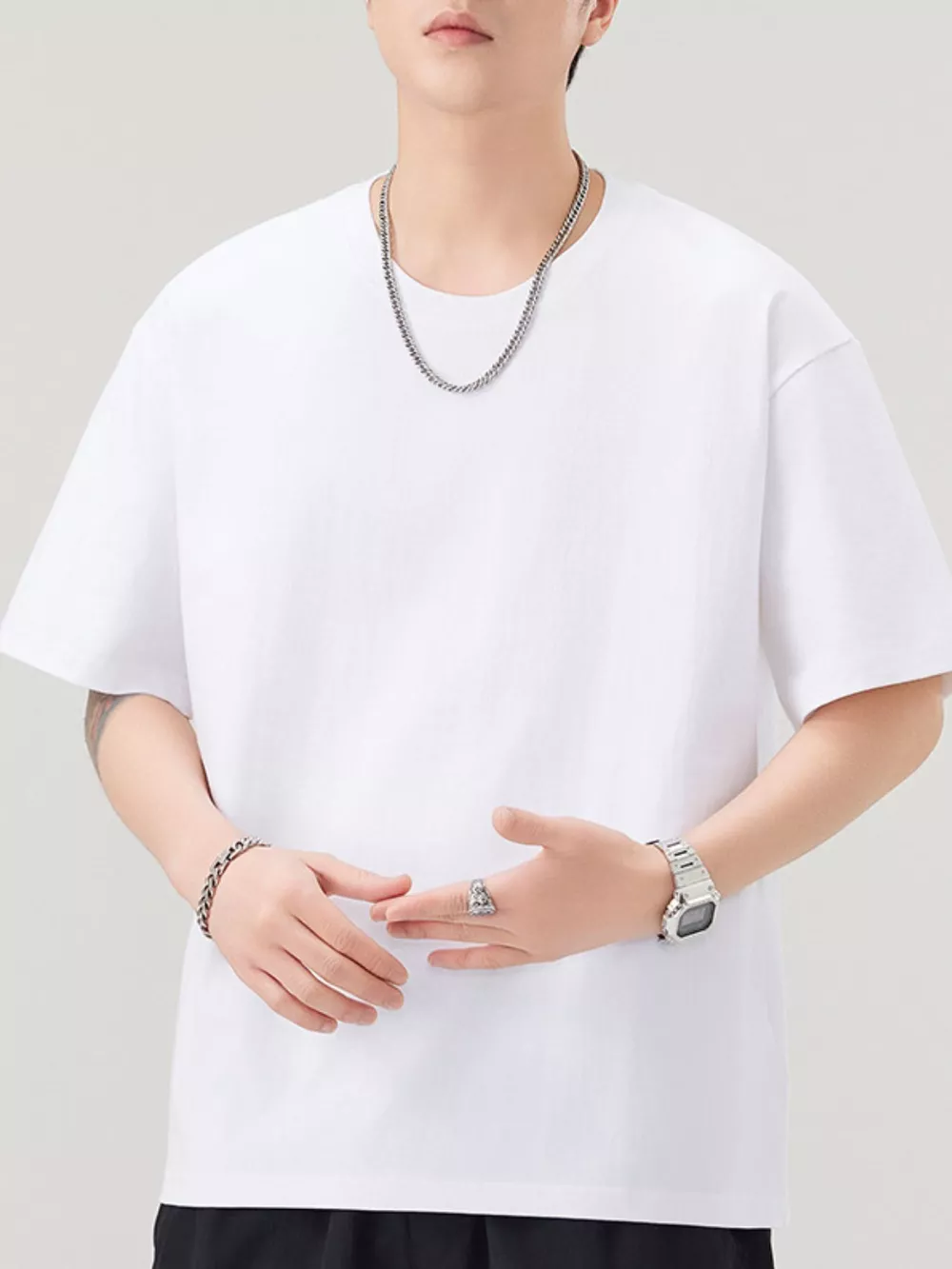 Men's Plus Size Solid Color Casual Loose T-Shirt, image 7