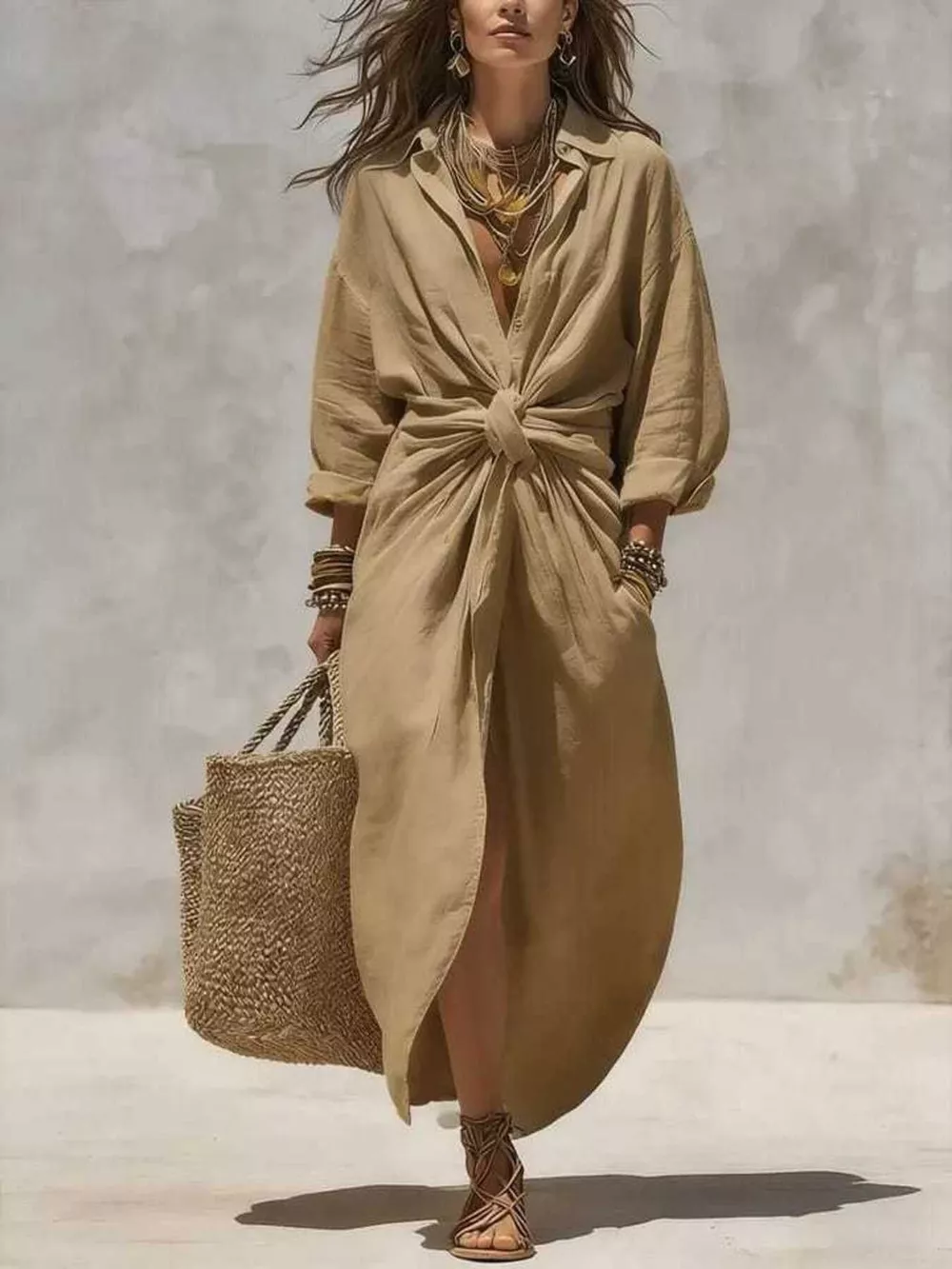 Front-Tie Maxi Shirt Dress, image 13