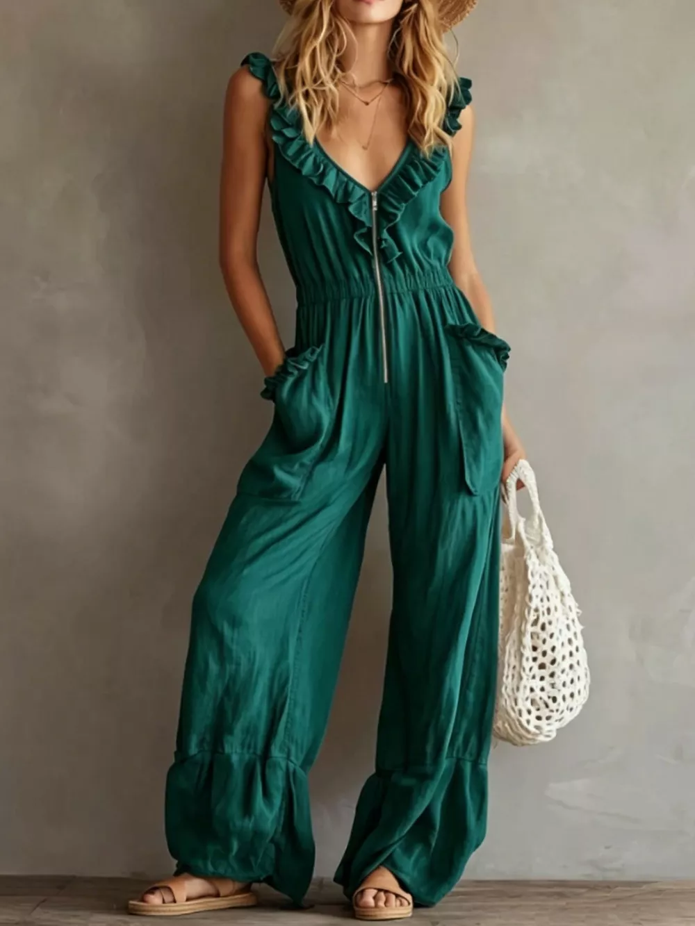 Ruffled V-Neck Wide Leg Jumpsuit, image 27
