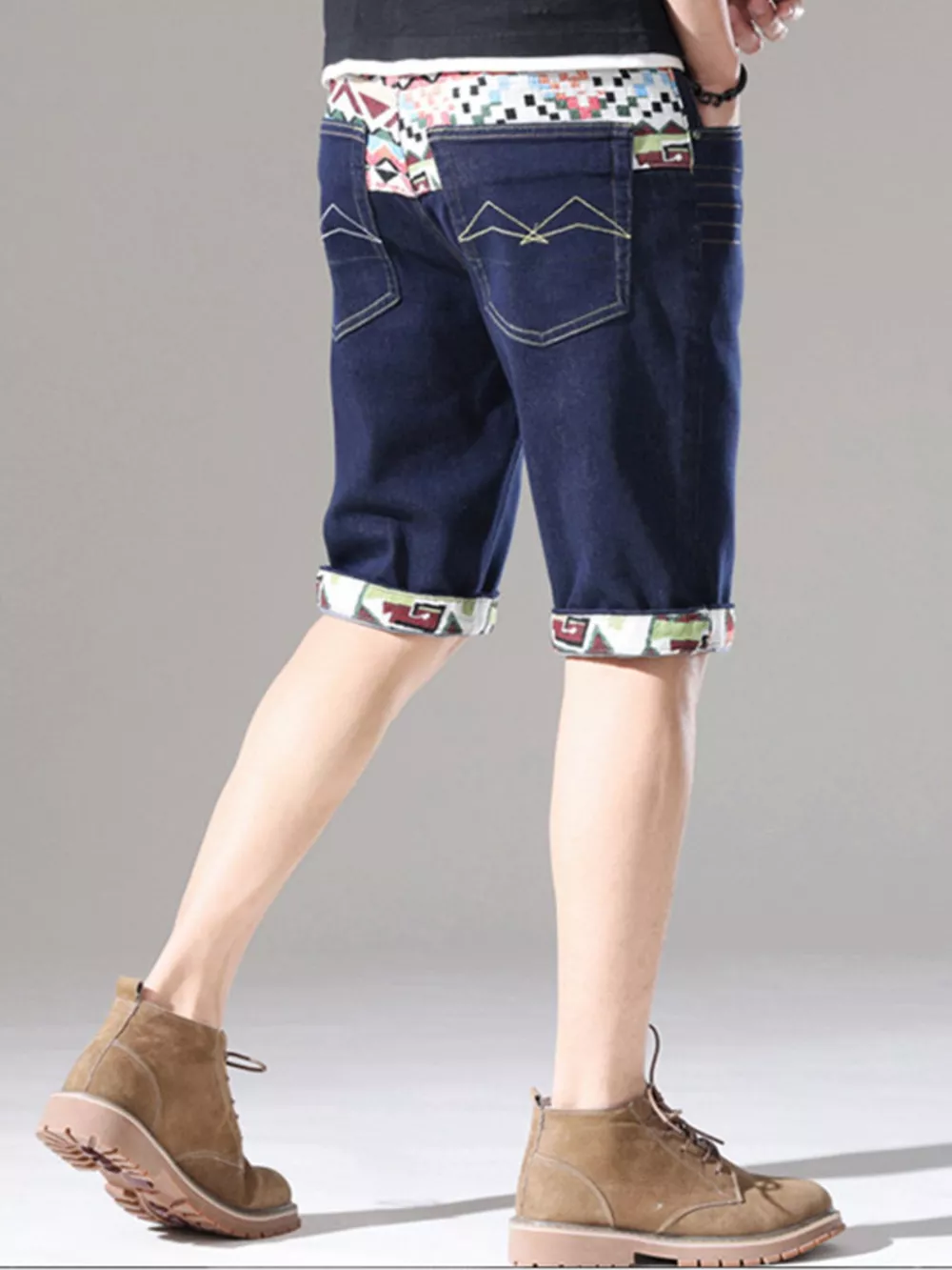 Men's Wash Denim Shorts with Rolled Cuffs, image 5