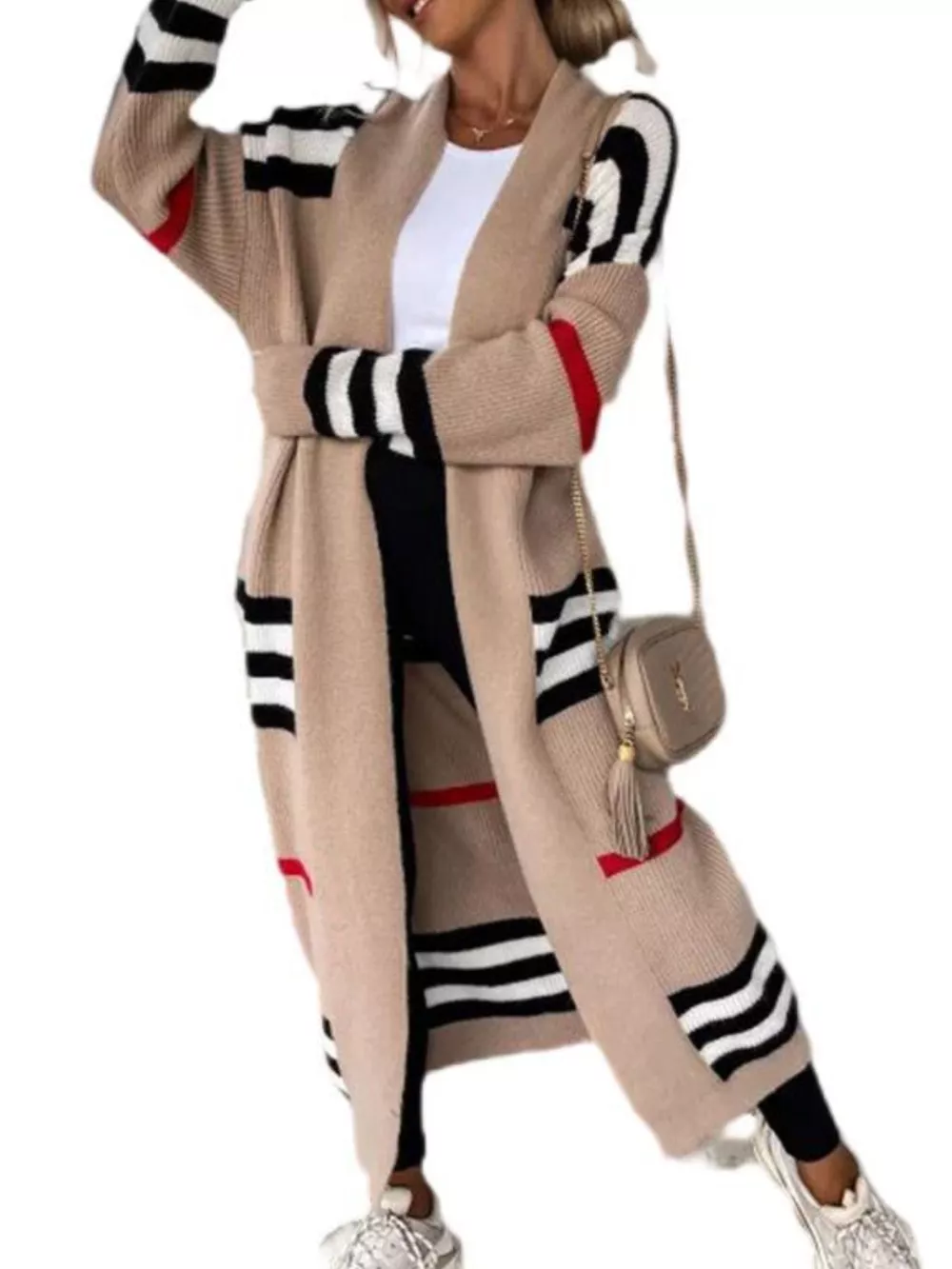 Striped Longline Open Front Cardigan, image 10