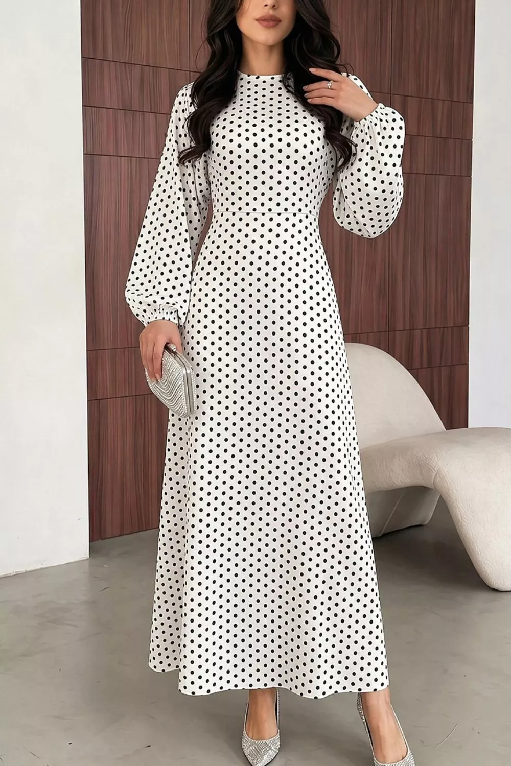 Polka Dot Long Sleeve Maxi Dress, image 2