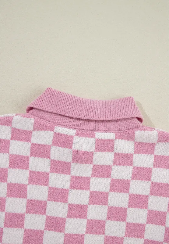 Checkered Collared Neck Long Sleeve Sweater, image 16