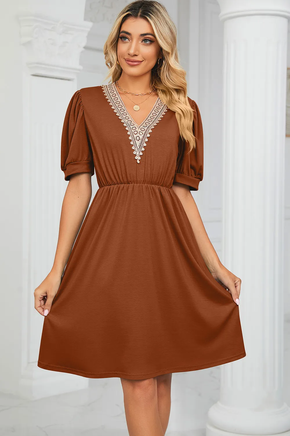 V-Neck Puff Sleeve Dress, image 20