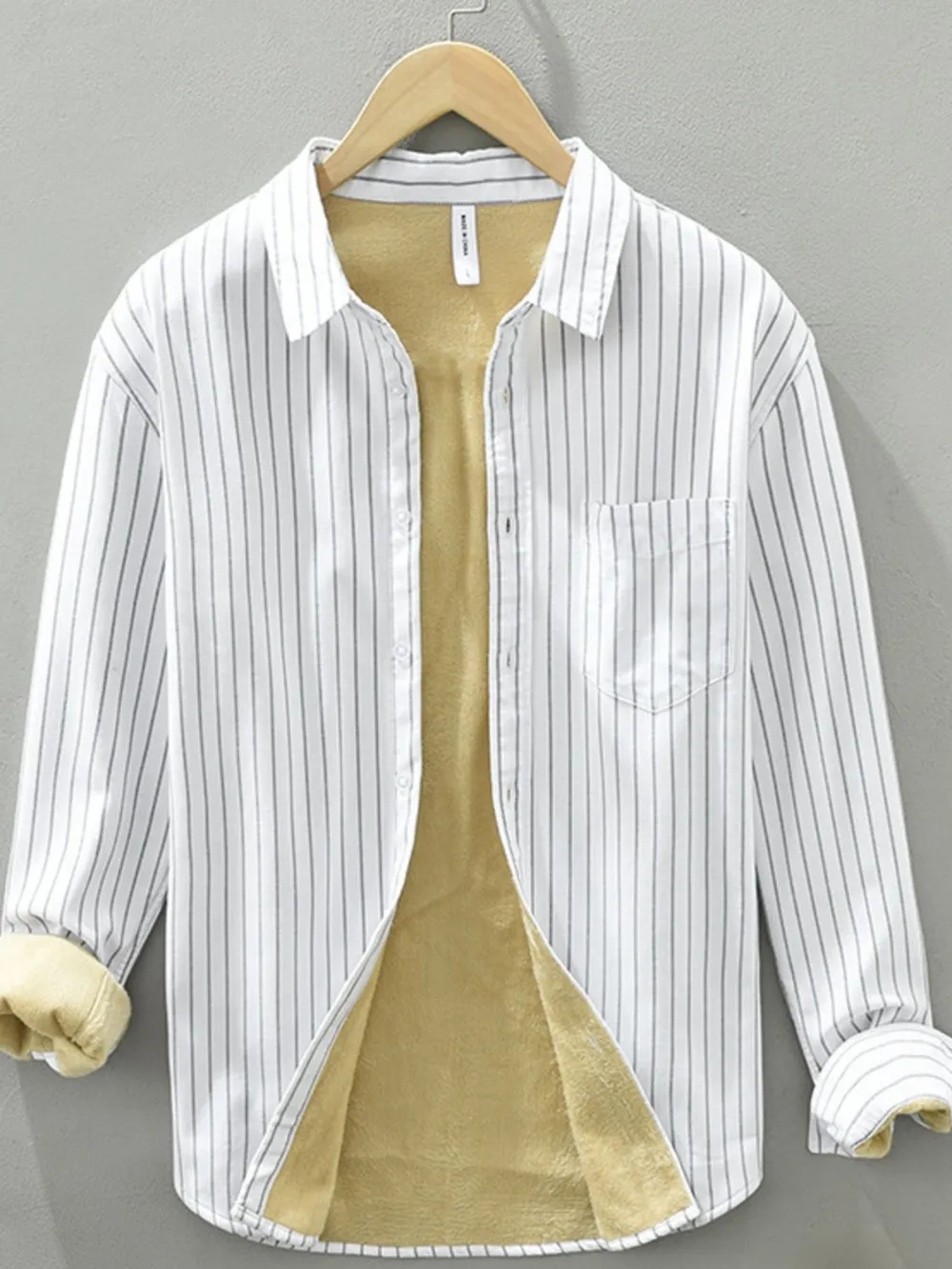 Men's Plus Size Striped Button Up Long Sleeve Shirt, image 3