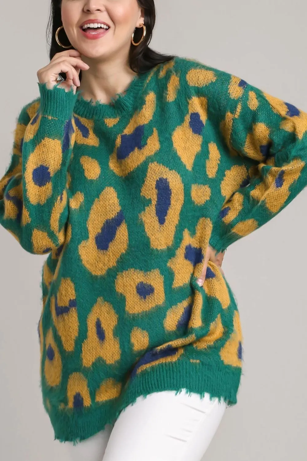 Full Size Leopard Destroyed Rib Band Sweater Plus Size, image 2