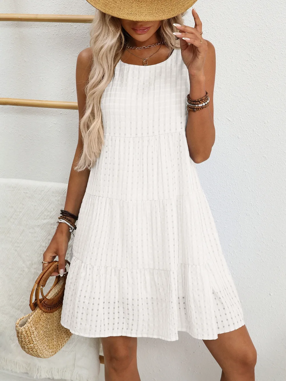 Plaid Round Neck Sleeveless Mini Dress, image 21