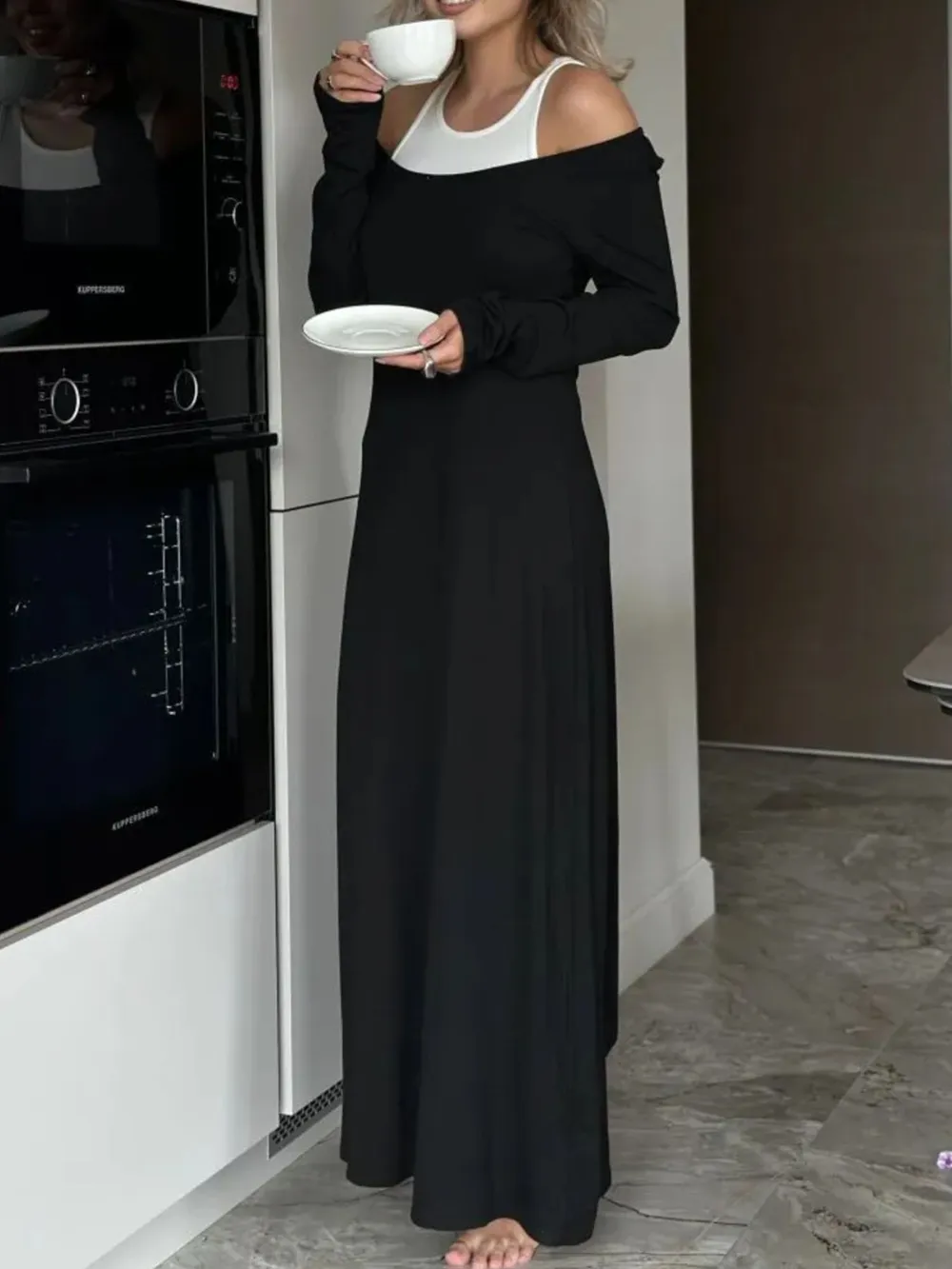 Contrast Long Sleeve Maxi Dress, image 4