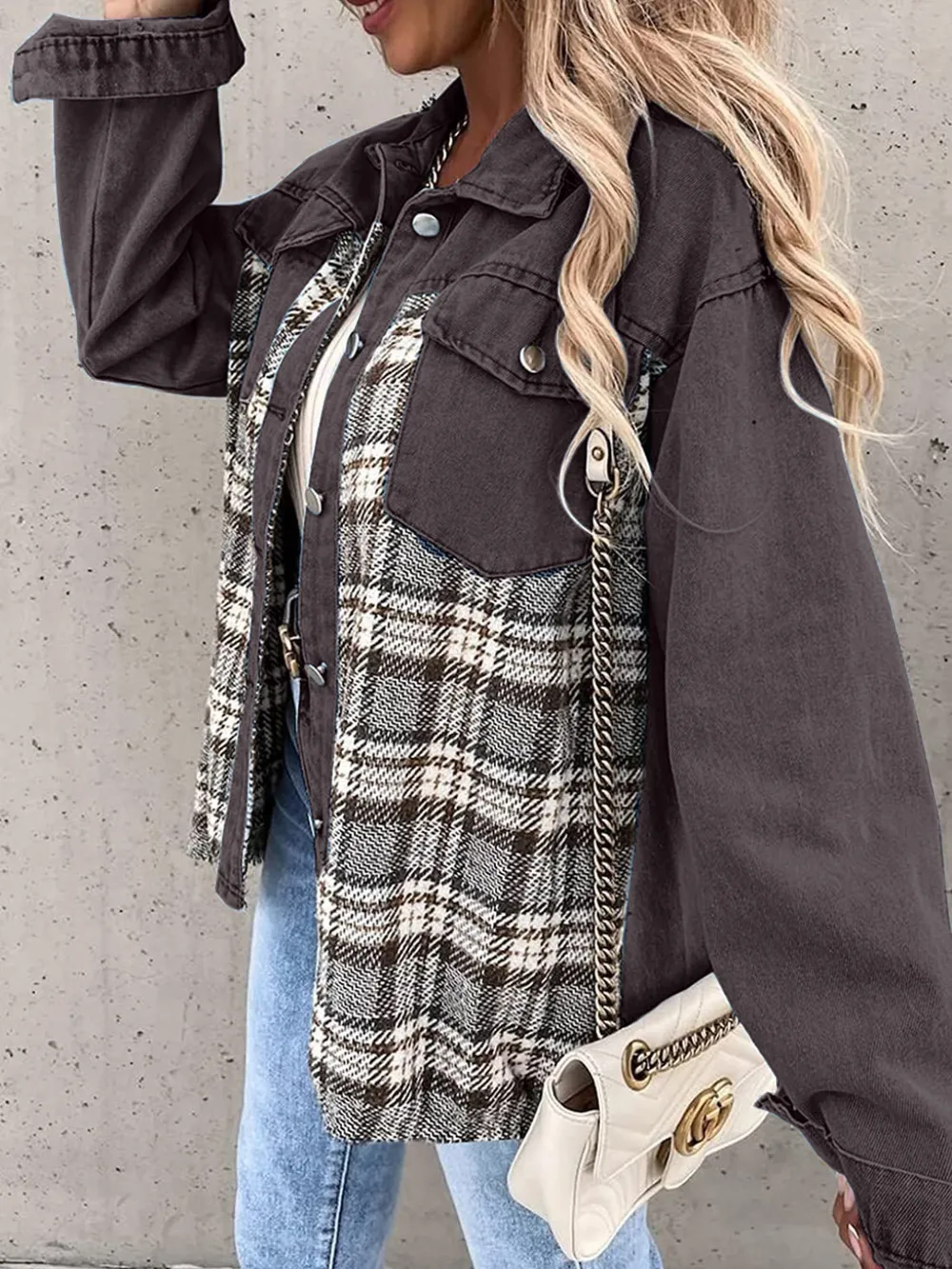 Plaid Button Up Dropped Shoulder Jacket, image 32