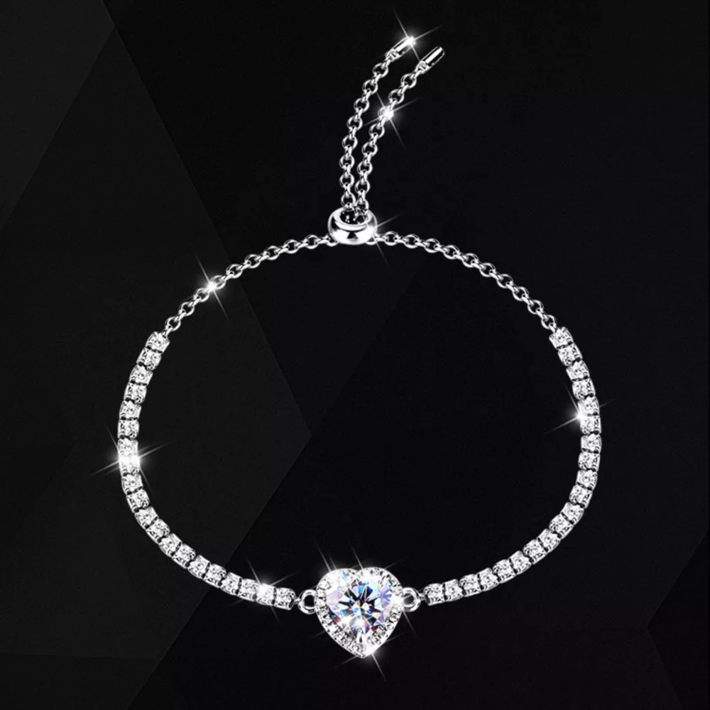 2 Carat 925 Sterling Silver Moissanite Chain Heart Bracelet