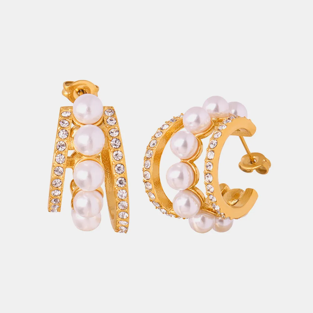 Pearl Titanium Steel C-Hoop Earrings, image 2