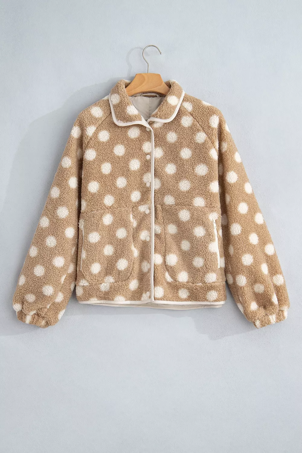 Polka Dot Faux Fur Metal Button Placket Shift Silhouette Jacket, image 7