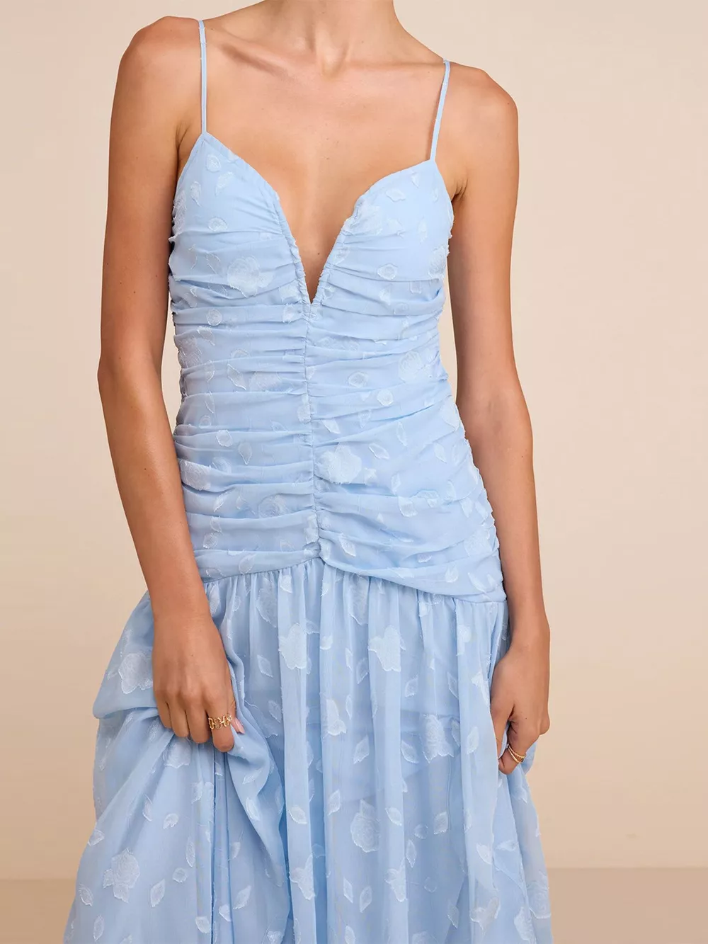 Ruched Spaghetti Strap Maxi Dress, image 3