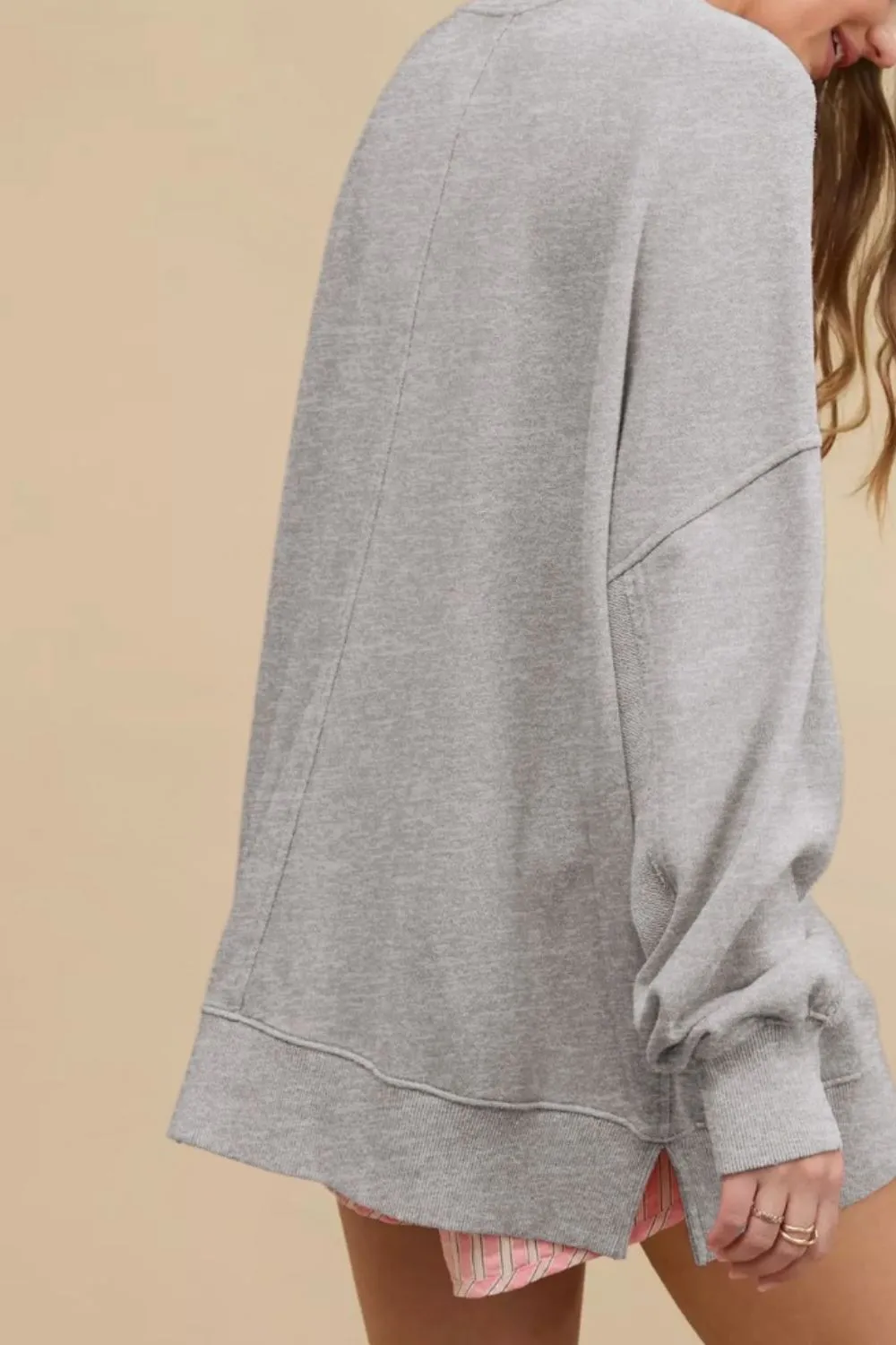 Side Slit Round Neck Long Sleeve Sweatshirt, image 14
