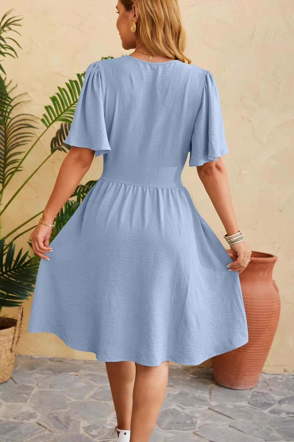 Ruched Surplice Short Sleeve Dress, image 10