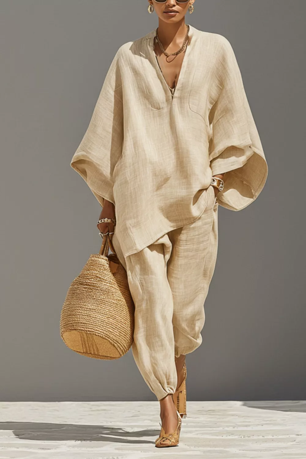 Relaxed Fit Top and Pants Two-Piece Set
