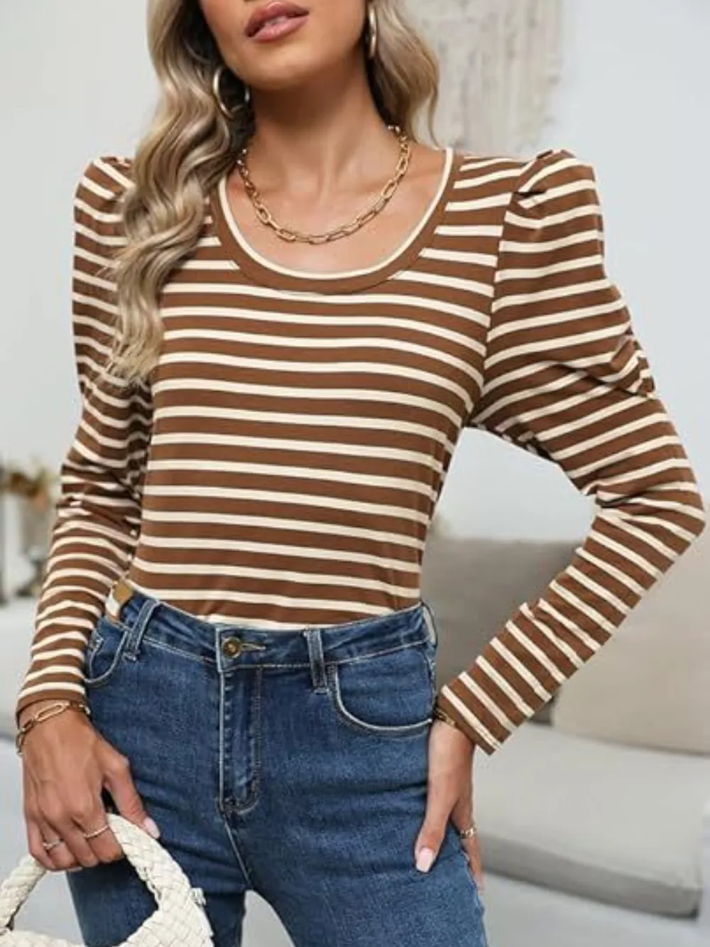 Striped Round Neck Long Sleeve T-Shirt, image 18