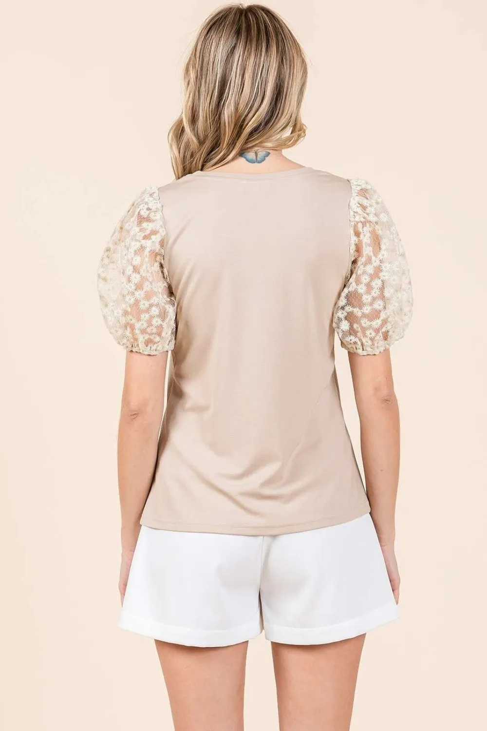 Round Neck Puff Short Sleeve Top, image 2