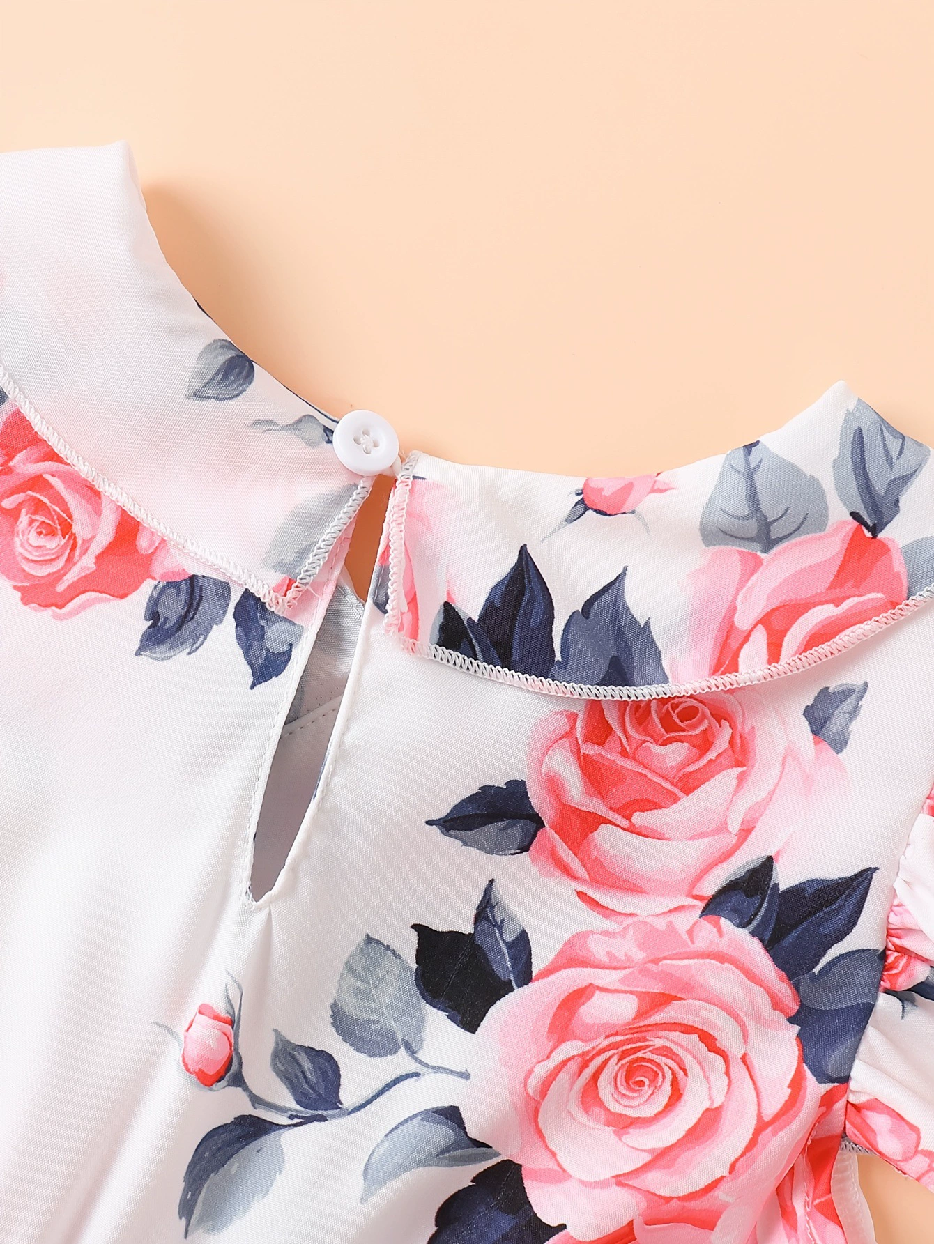 Children's Floral Print Ruffle Trim Bow Pleated Dress, image 5