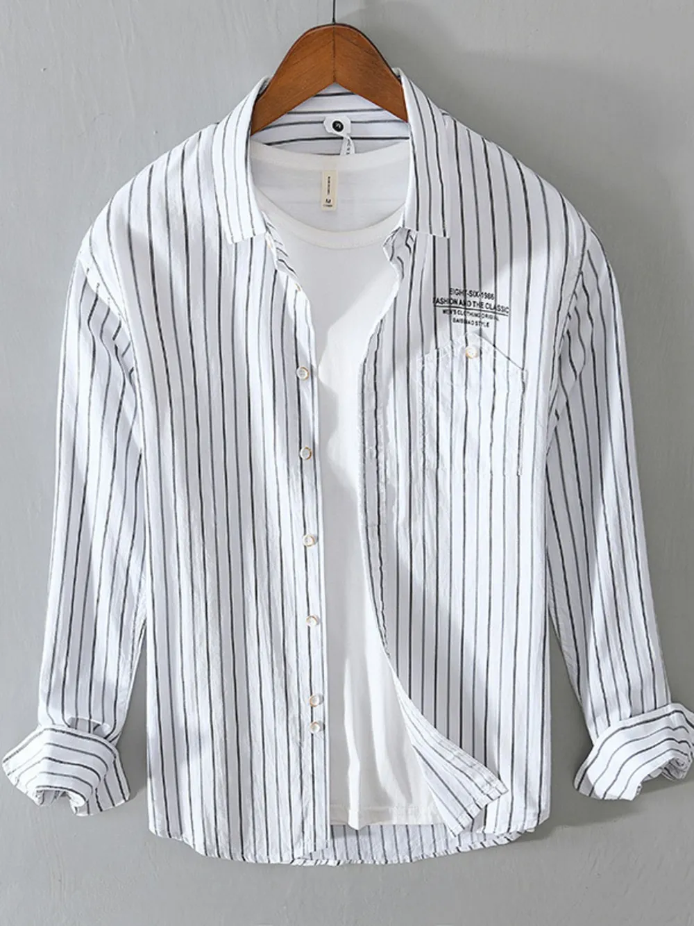 Men's Plus Size Classic Striped Button-Down Shirt, image 2