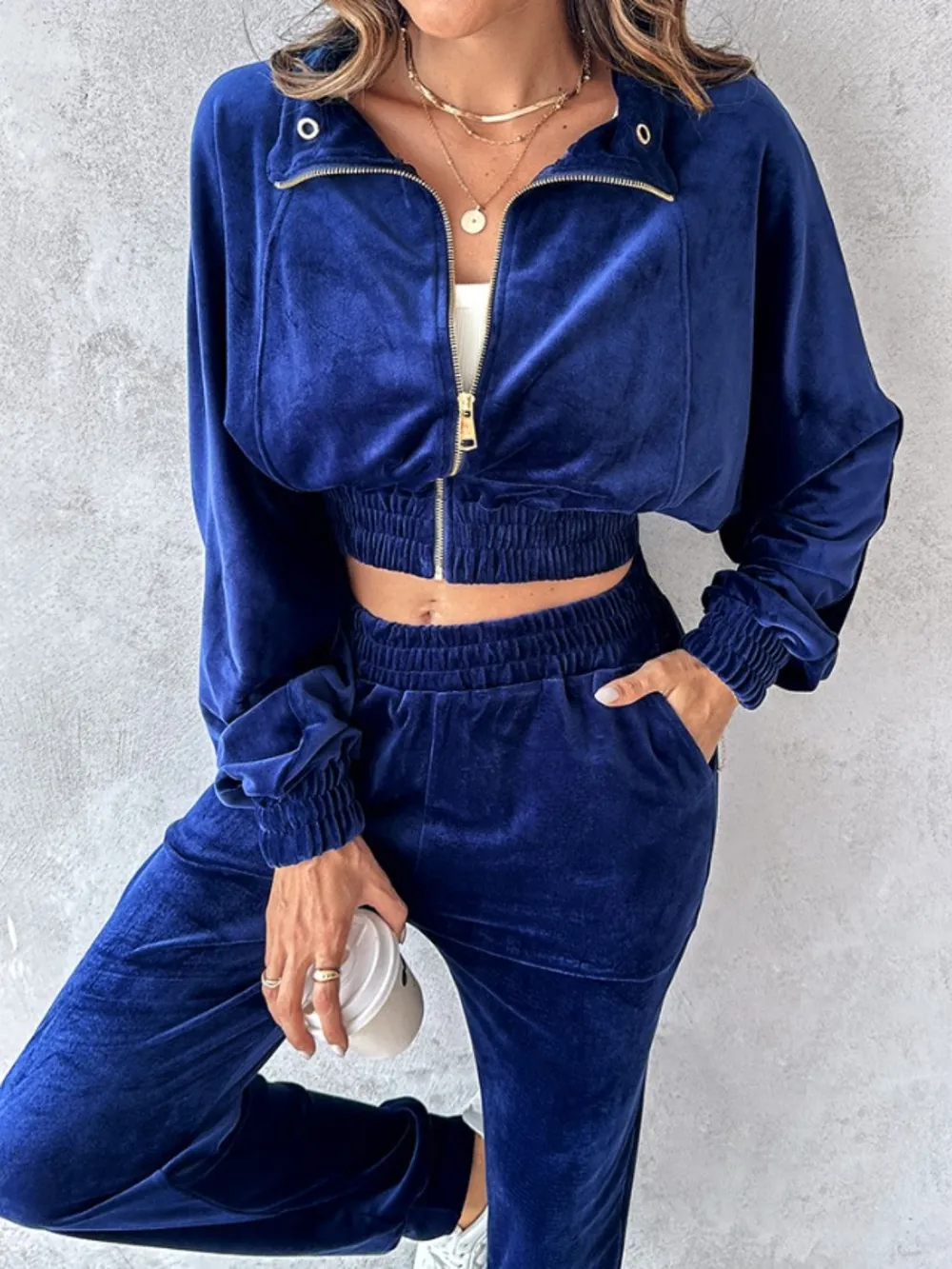 Zip Up Long Sleeve Cropped Top and Joggers Set, image 5