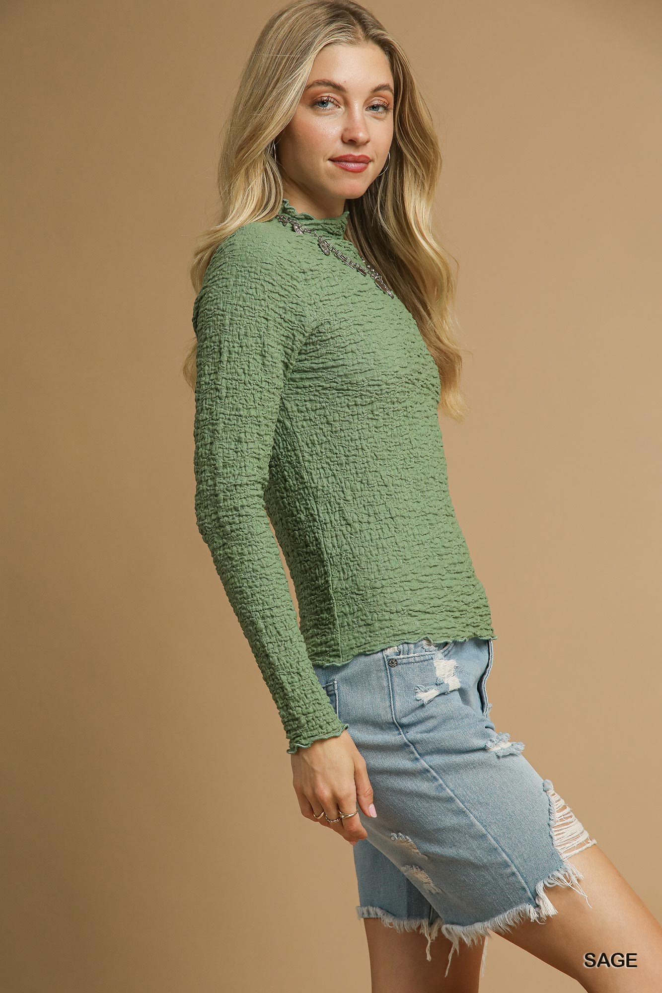 Textured Crinkle Knit Long Sleeve Top, image 4
