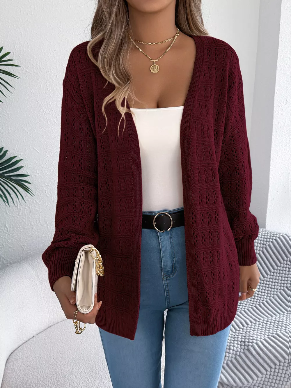 Open-Front Crochet Knit Cardigan, image 16