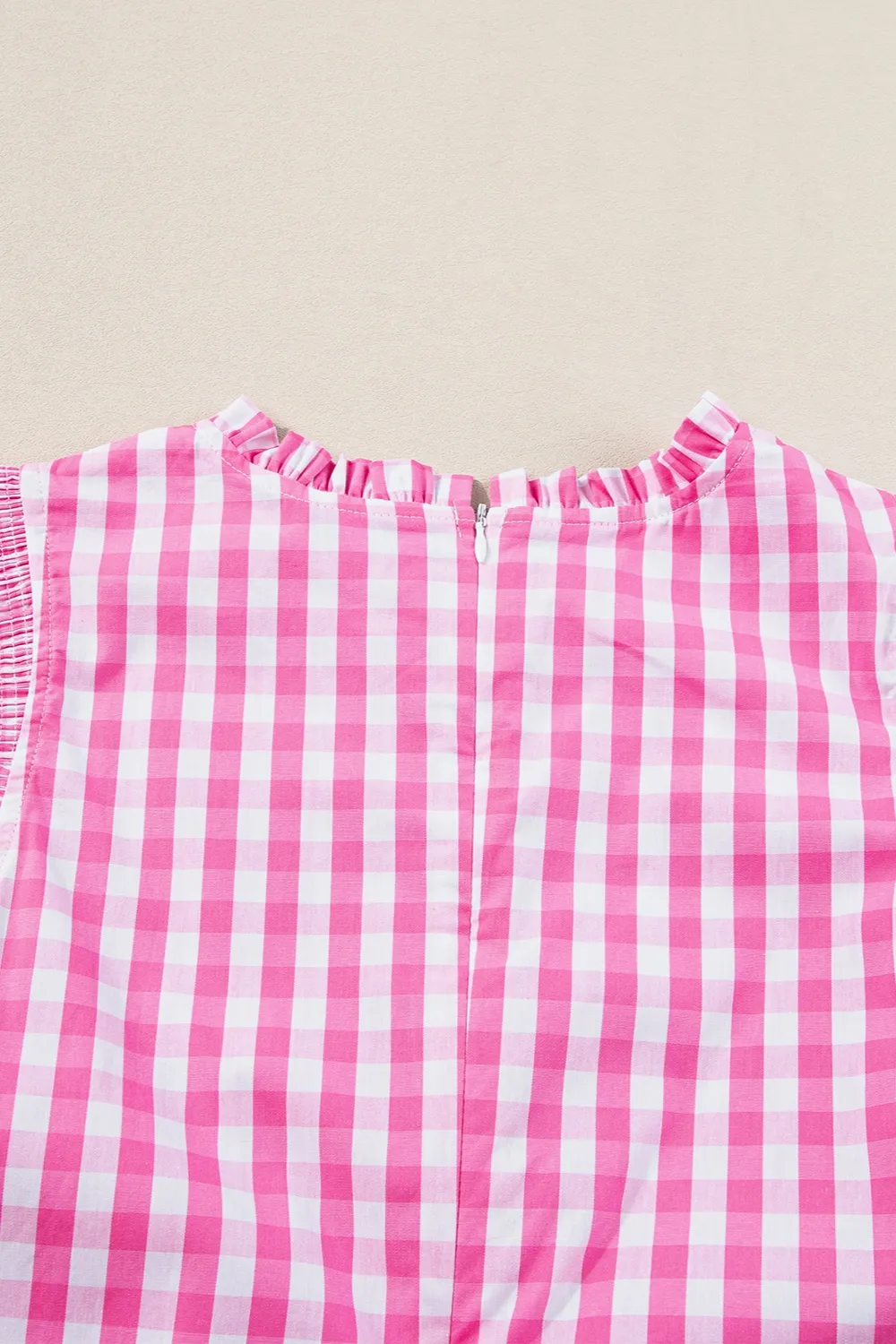 Ruffled Plaid Mock Neck Cap Sleeve Blouse, image 8