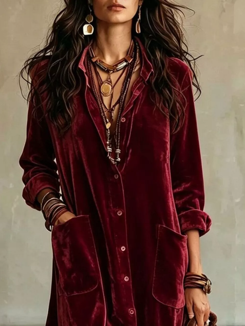 Bohemian Velvet Button-Down Maxi Dress, image 11