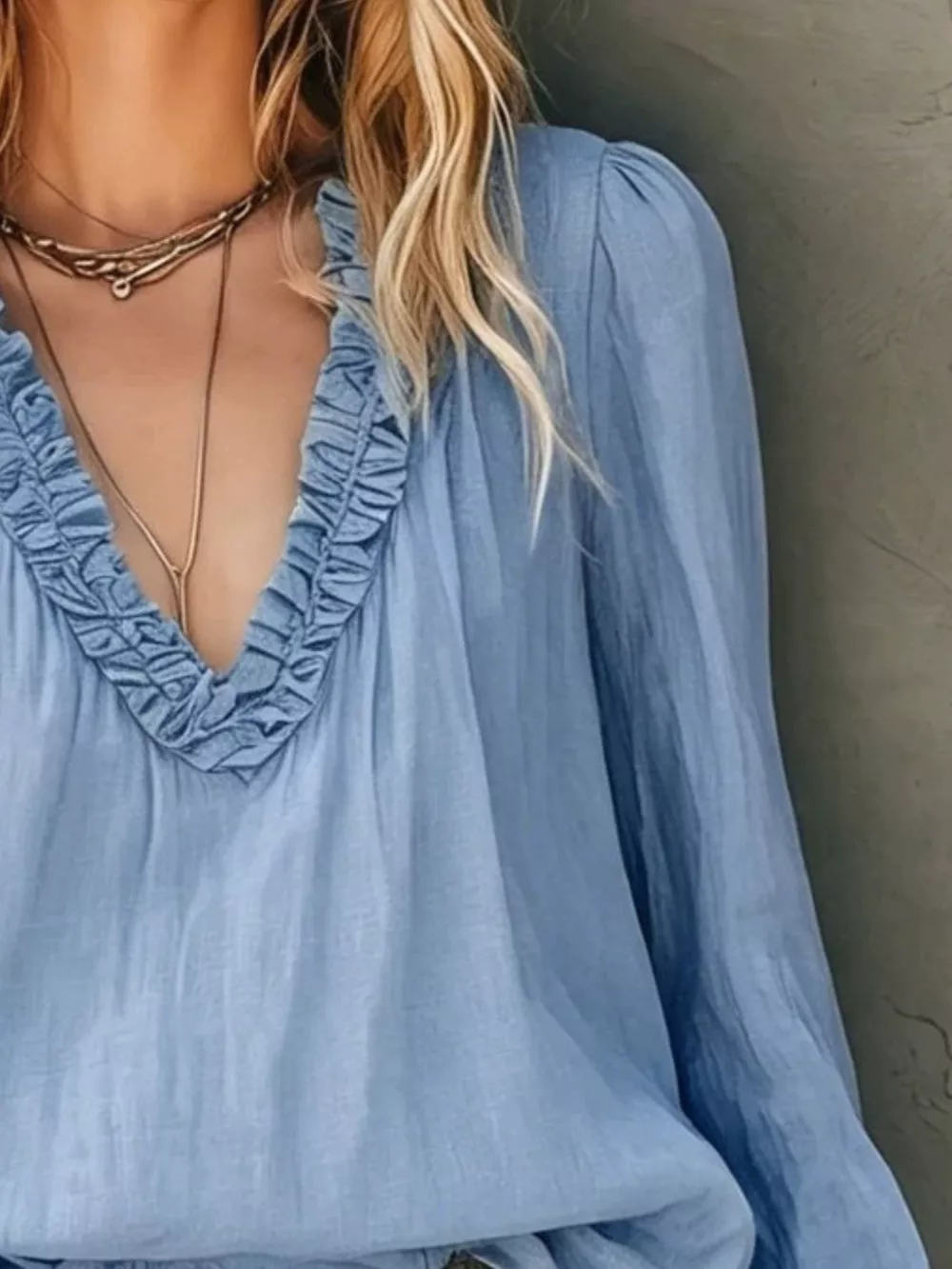 Frill V-Neck Long Sleeve Blouse, image 6