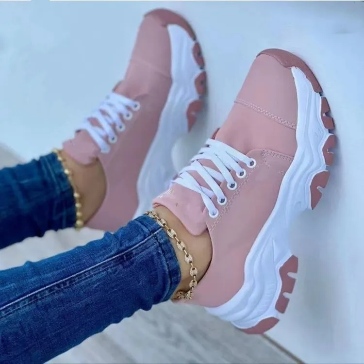 Lace-Up Round Neck Platform Sneakers, image 3