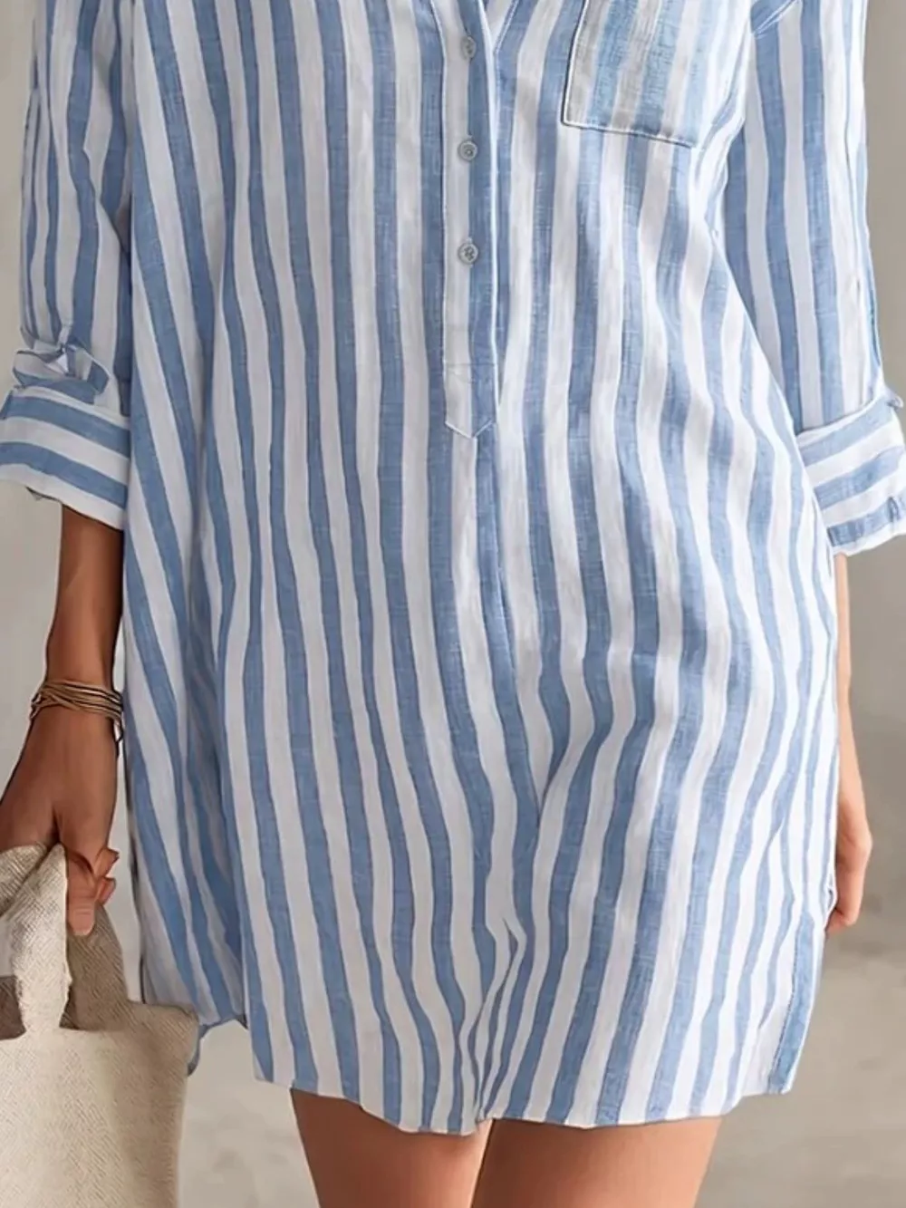 Full Size Striped Shirt Mini Dress Plus Size, image 3